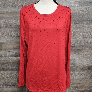 NWT INC Red Long Sleeve Top with Sequin Detail G